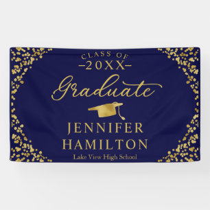 Graduate Modern Blue Gold Graduation Banner