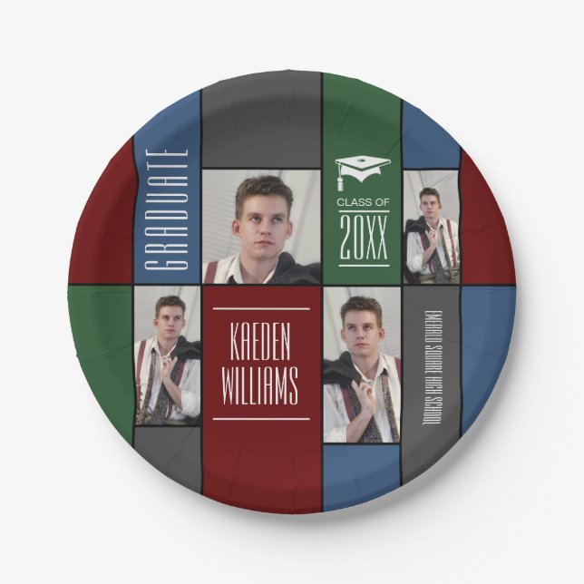 Graduate Modern Custom Photo Collage Paper Plate (Front)