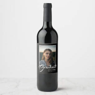 Graduate Modern Editable Photo Black   Graduation Wine Label
