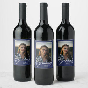 Graduate Modern Editable Photo Blue   Graduation Wine Label
