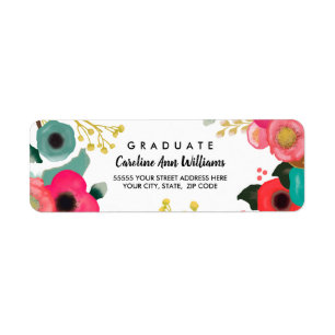 Graduate Modern Floral Return Address Labels