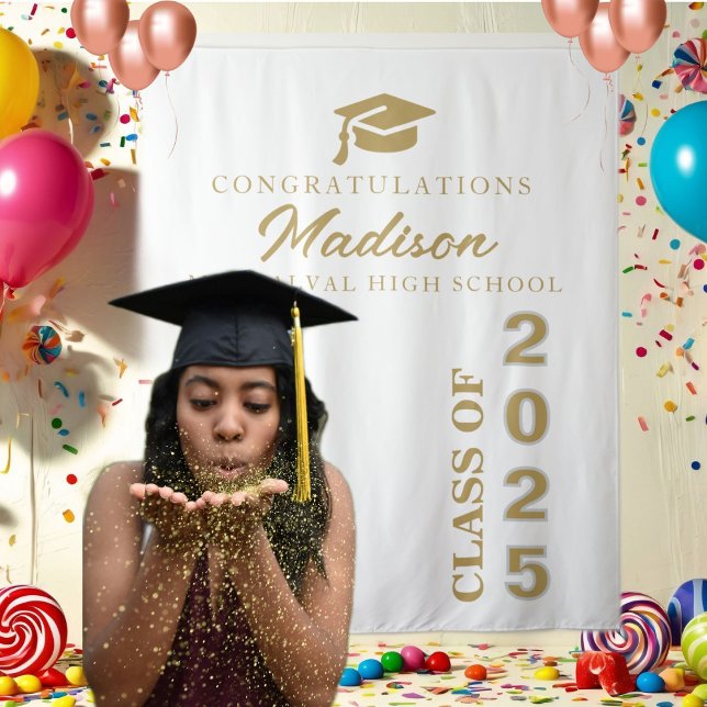 Graduate Modern Gold Script Black Graduation Tapestry (Creator Uploaded)