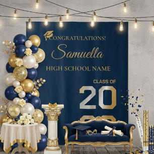 Graduate Modern Gold Script Graduation Party Tapestry