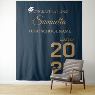 Graduate Modern Gold Script Graduation Party Tapestry