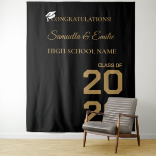 Graduate Modern Gold Script Twin Graduation Party Tapestry