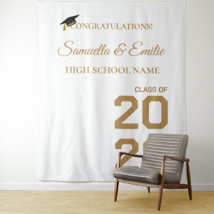 Graduate Modern Gold Script twin Graduation Party Tapestry