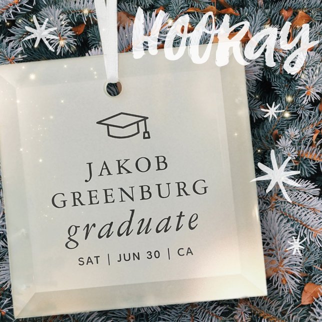Graduate Modern Minimalist Simple Chic Graduation Glass Ornament (Creator Uploaded)