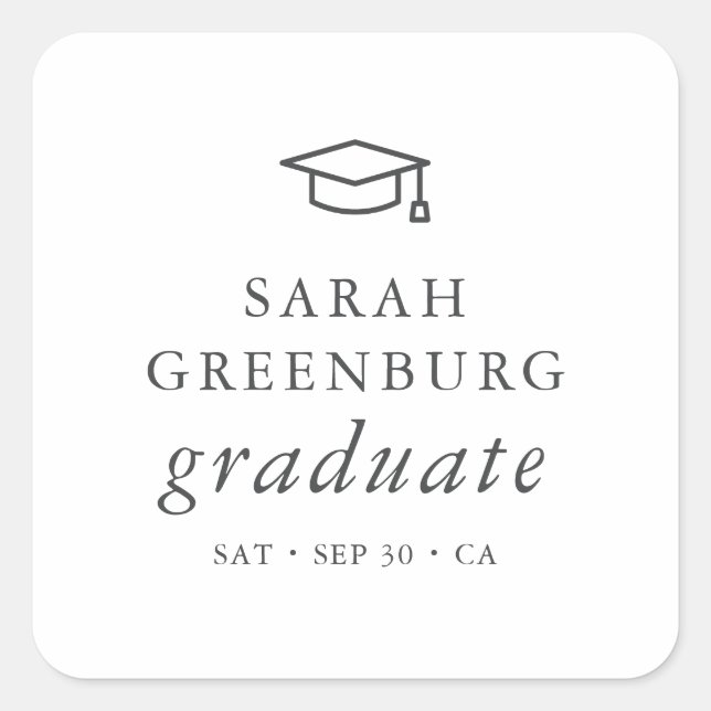 Graduate Modern Minimalist Simple Chic Graduation Square Sticker (Front)