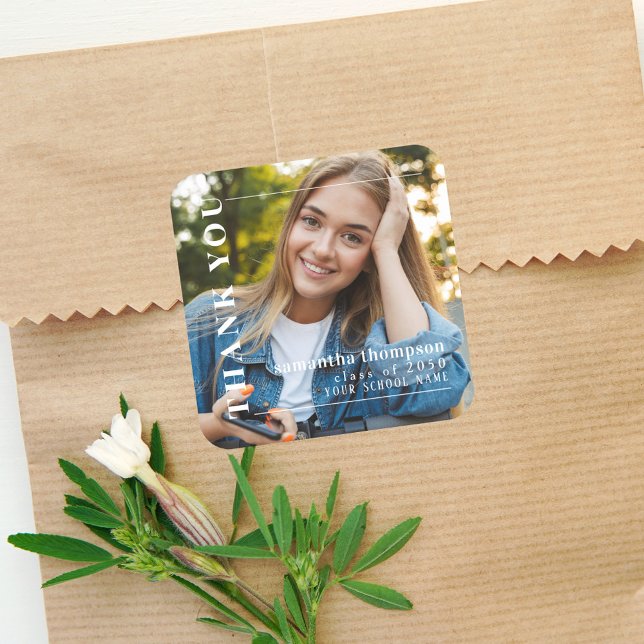 Graduate Modern Minimalist Thank You Favour Square Sticker (Creator Uploaded)