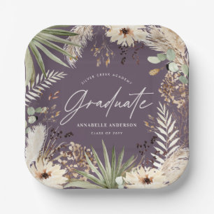 Graduate modern pampas grass purple elegant paper plate