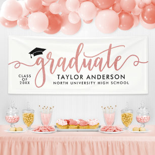 Graduate Modern Rose Gold Script Graduation Party Banner