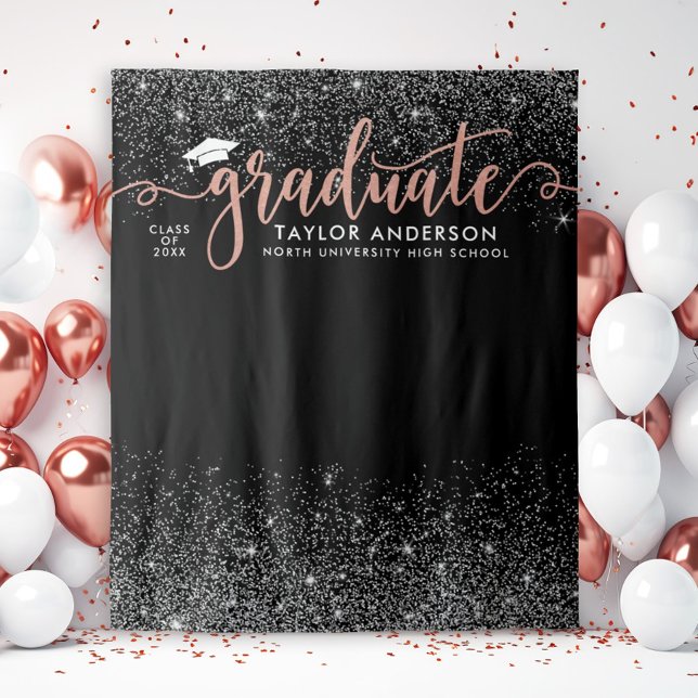 Graduate Modern Rose Gold Script Graduation Party Tapestry (Creator Uploaded)