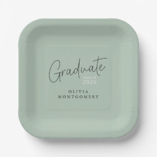 Graduate Modern Script Graduation Party Paper Plate