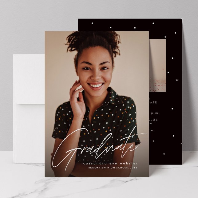 Graduate modern script simple photo graduation invitation (Creator Uploaded)