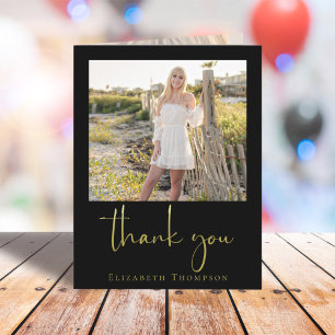 Graduate Modern Simple Calligraphy Gold Thank You Card