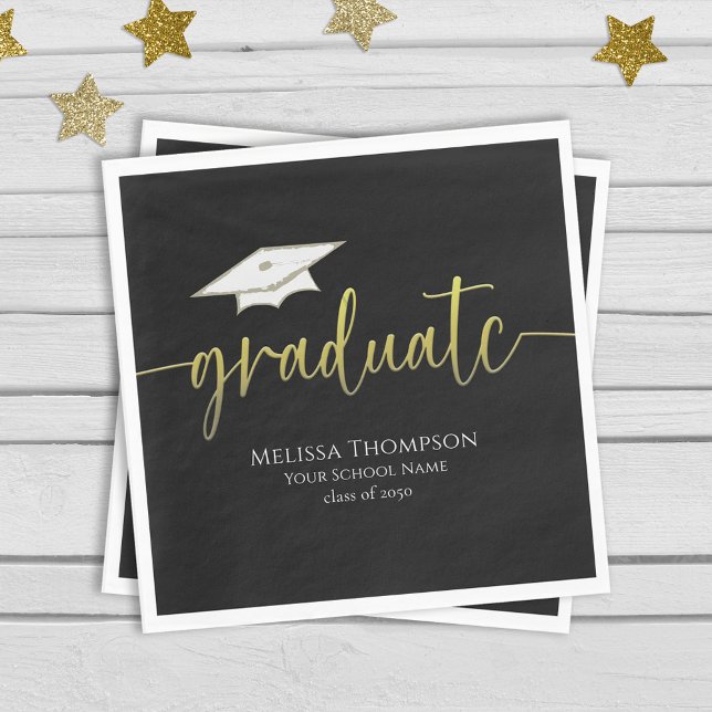 Graduate Modern Simple Gold Graduation Cap Napkin (Creator Uploaded)