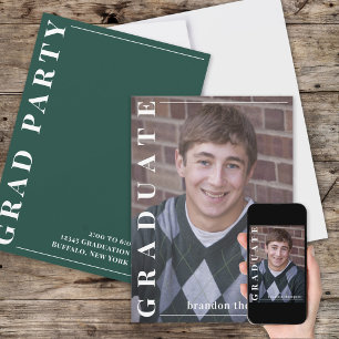 Graduate Modern Simple Photo Minimalist Green  Invitation