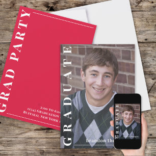 Graduate Modern Simple Photo Minimalist Red Invitation