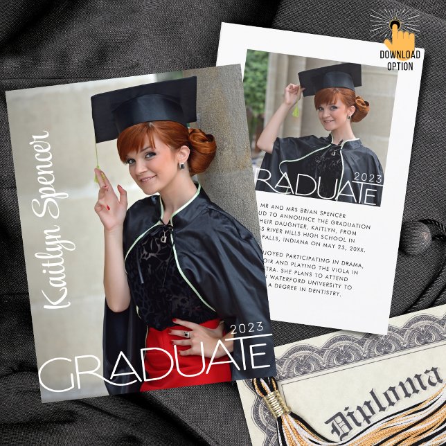 Graduate Modern Typography 2 Photos Graduation Announcement (Creator Uploaded)