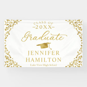 Graduate Modern White Gold Graduation Banner