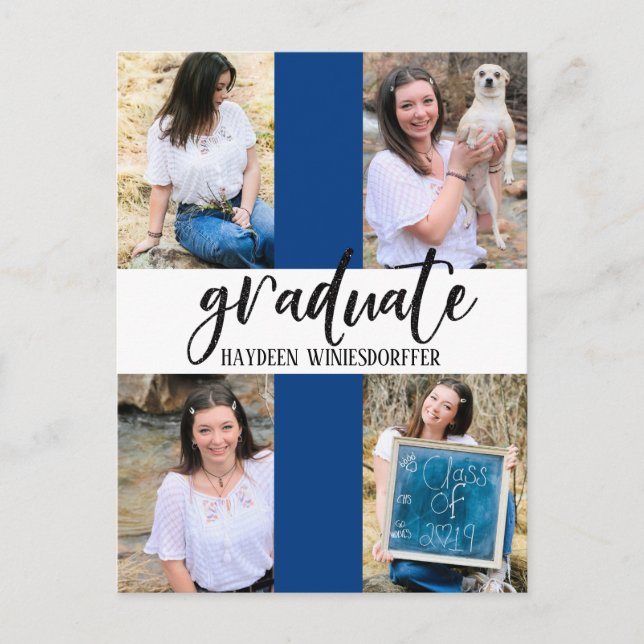 Graduate Multi Photo Template Colour Block Postcard (Front)