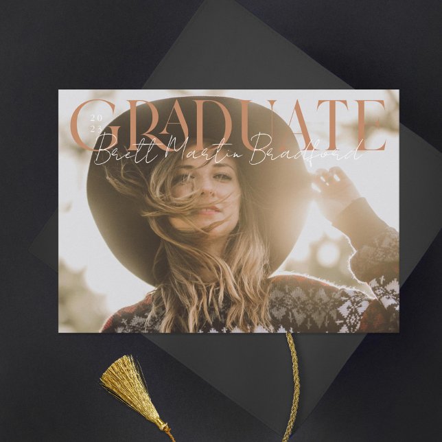 Graduate Muted Serif Photo Graduation Announcement (Creator Uploaded)