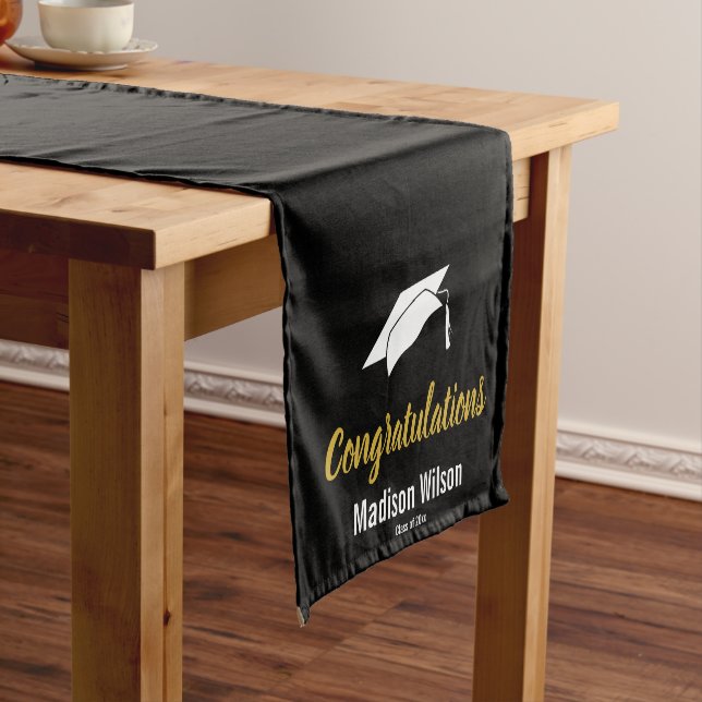 Graduate Name Black White Gold Congratulations  Short Table Runner (In Situ)
