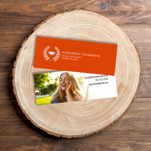 Graduate Name Card Photo Trendy Elegant Orange