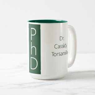 Graduate Name Green Degree PhD Two-Tone Coffee Mug