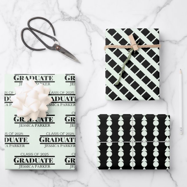 Graduate Name Script Geometric Wrapping Paper Sheet (Front)