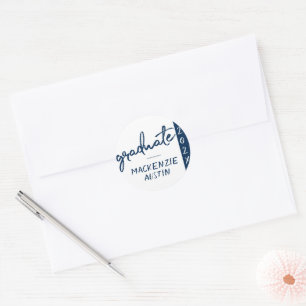 Graduate Navy Script   Dark Blue Brush Keepsake Classic Round Sticker