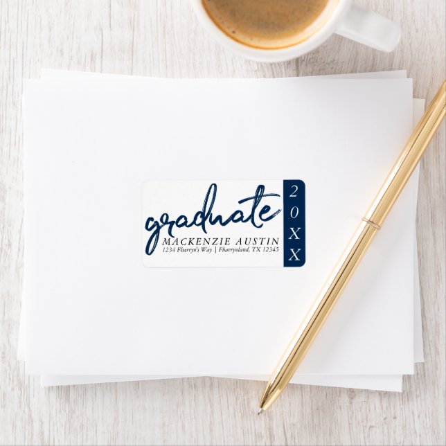 Graduate Navy Script | Dark Blue Brush Keepsake Label (Insitu)