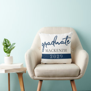 Graduate Navy Script   Dark Blue Brush Keepsake Throw Pillow