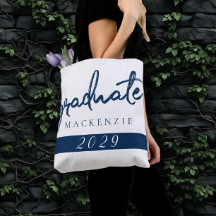 Graduate Navy Script   Dark Blue Brush Keepsake Tote Bag