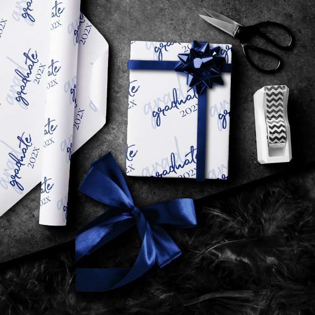 Graduate Navy Script | Dark Blue Brush Keepsake Wrapping Paper (Creator Uploaded)