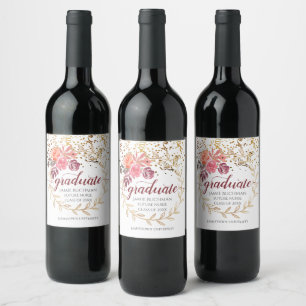 Graduate Nurse Doctor Floral Gold Glitter Script Wine Label