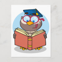 graduate owl reading a book cartoon