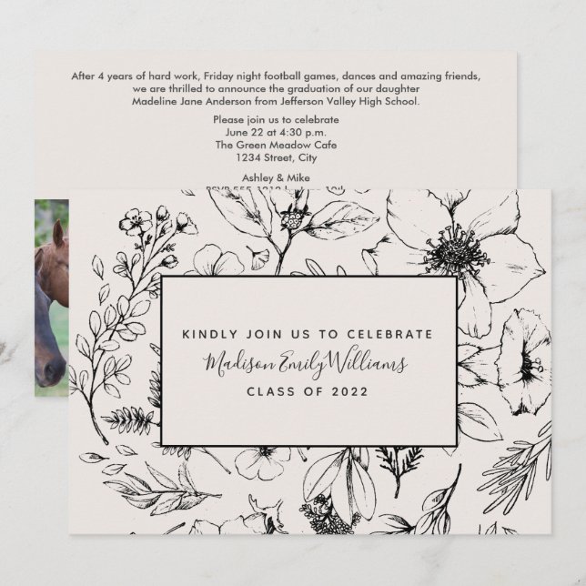 Graduate Party Blush Botanical Script 3 Photo Invitation (Front/Back)