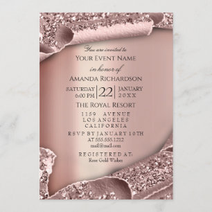 Graduate Party CAP Glitter Rose 3D Modern Sparkle Invitation