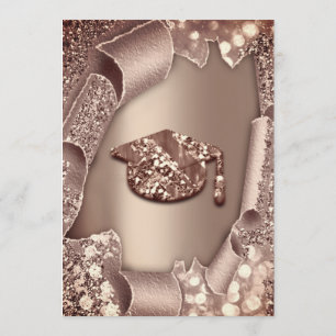 Graduate Party CAP Glitter Rose 3D Modern SPARKLES Invitation