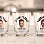 Graduate Party CUSTOM TEXT Photo Graduation Shot Glass<br><div class="desc">Toast to success! Our custom shot glass for graduates—retro cutout,  photo fun,  and personalized text. Cheers to your big day! 🎓🥃 #GraduationParty #CustomCheers</div>