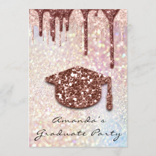 Graduate Party Drips Rose Cap 3D Holograph Invitation