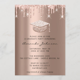 Graduate Party Drips Rose Gold Cap Invitation