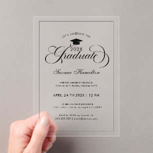 Graduate Party Elegant Black Script Typography Acrylic Invitations