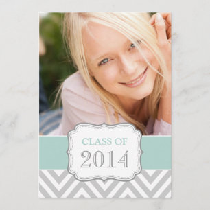 GRADUATE PARTY INVITE MINT GREEN, GREY CHEVRON