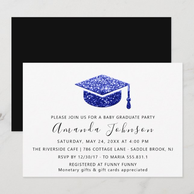 Graduate Party Student Blue White Graduate Cap Invitation (Front/Back)
