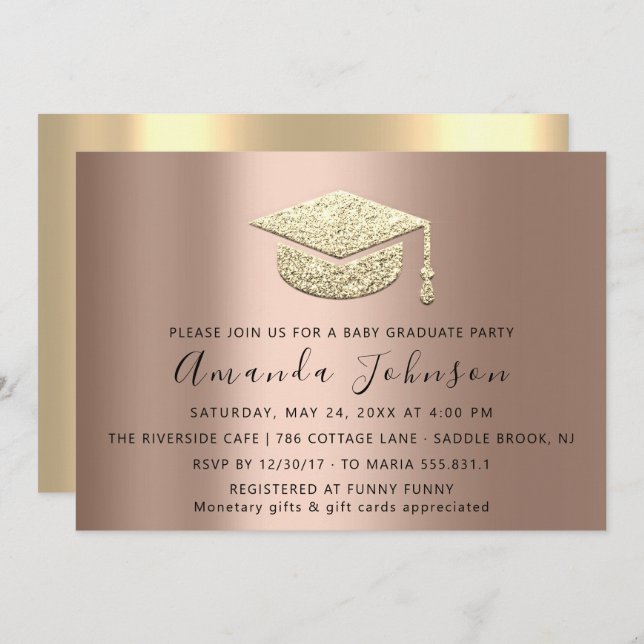Graduate Party Student Rose Gold Graduate Cap Invitation (Front/Back)