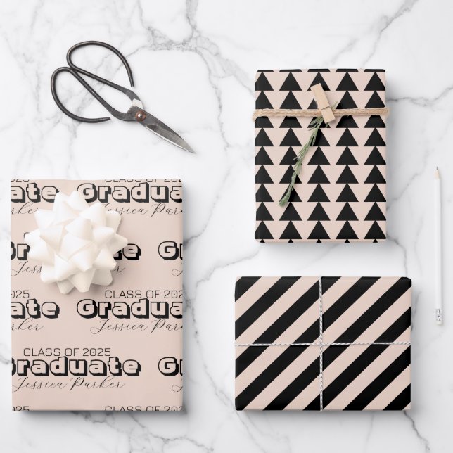 Graduate Personalized Script Modern  Wrapping Paper Sheet (Front)