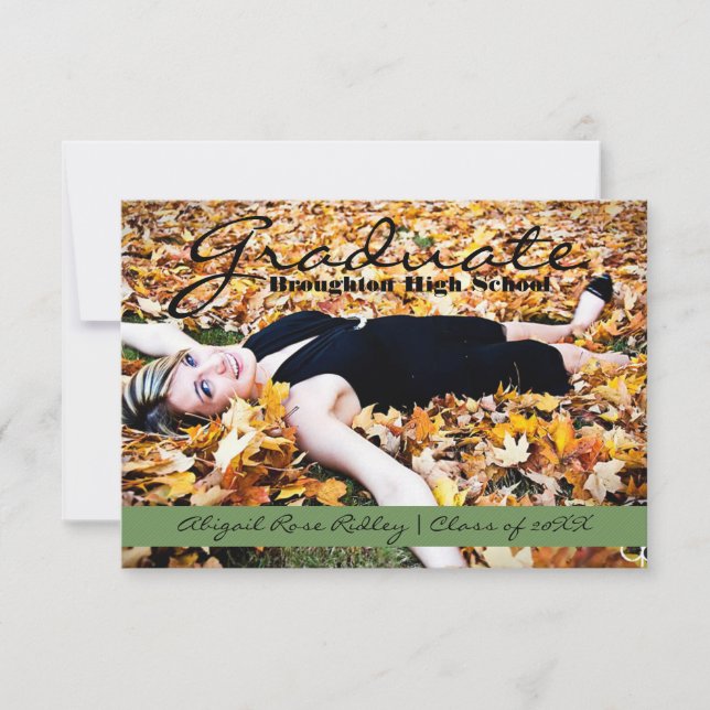 Graduate Photo | 3x5 Green Stripe Invitation (Front)