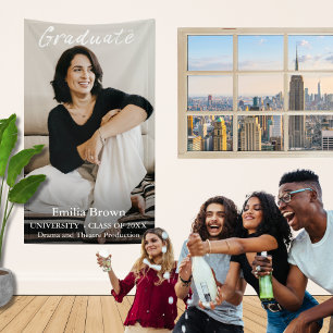 Graduate Photo and Elegant White Script and Text   Banner